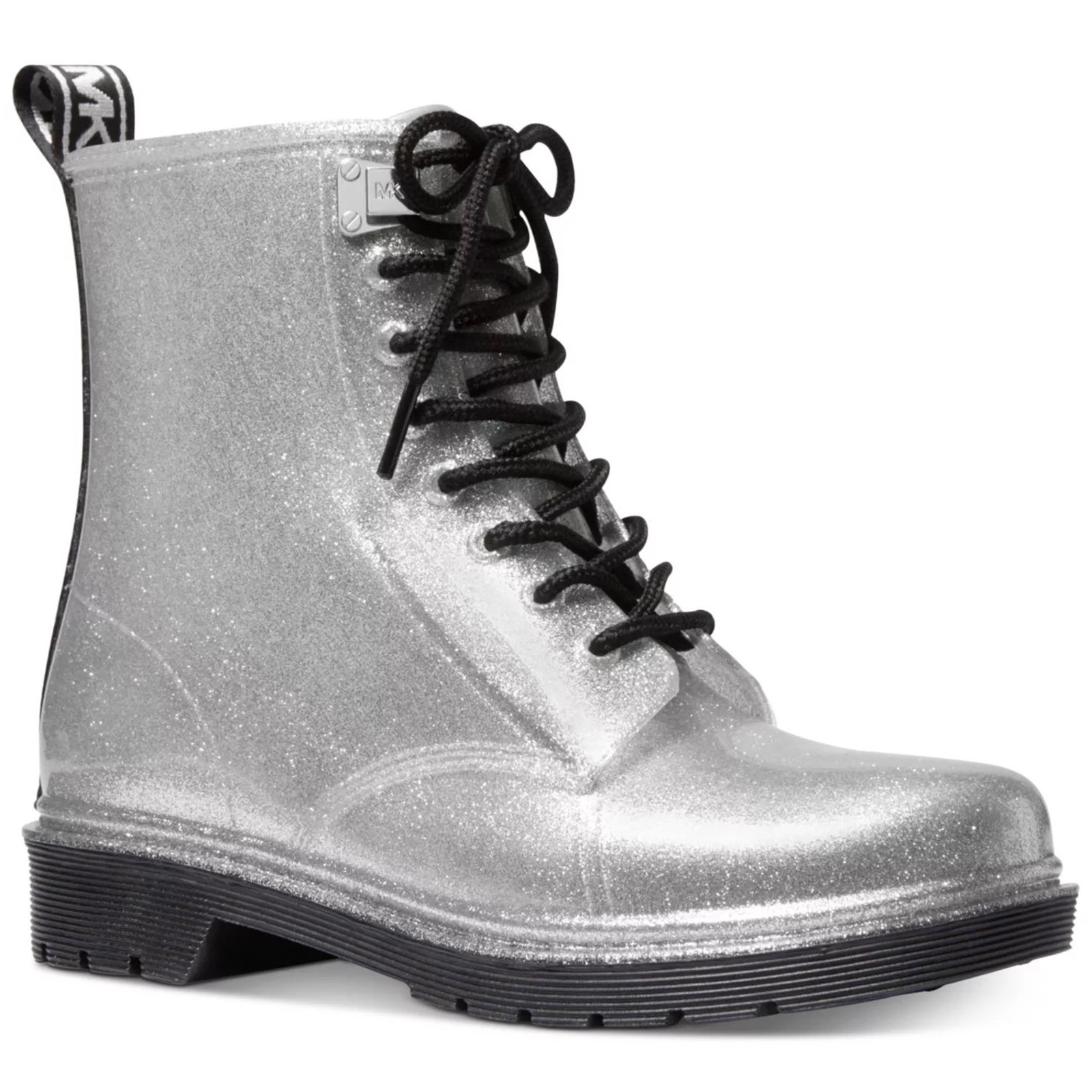 Michael Michael Kors Women Combat Boots Tavie Rainbootie Size Us 8m Silver Pvc
